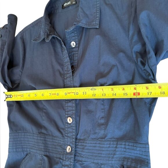 Eshakti Cotton Poplin Trapunto Waist Midi Shirtdress Womens Large 12 Navy Blue - Picture 11 of 11